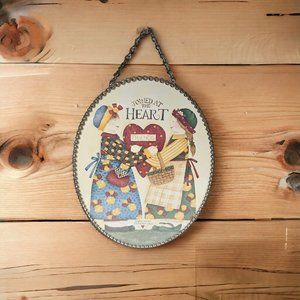 Sign Art "Joined At the Heart" Vtg Debbie Mumm Friendship Dolls Oval Flue Cover